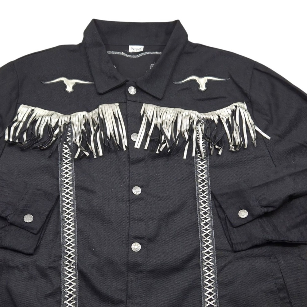 Western‎ Cowboy Long Sleeve Fringe Costume Jacket by Spirit Black Mens XL